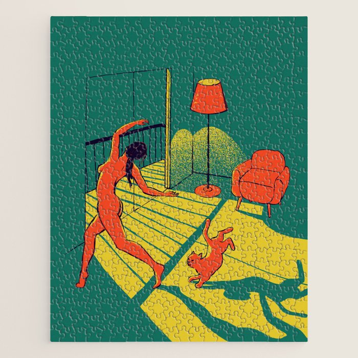 Dancing with the cat | Moody sunset light and shadows Aesthetic Green room Naked dance Femme Fatale  Jigsaw Puzzle Gallery Image 1