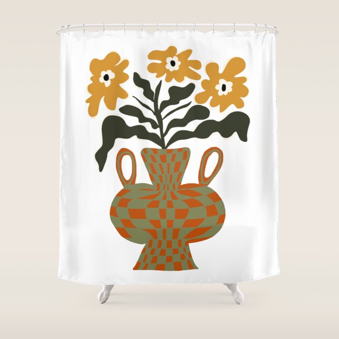 vintage flower vase with check  Shower Curtain Gallery Image 1