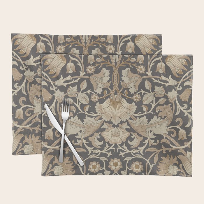 William Morris Vintage Pure Lodden Charcoal Gold  Placemat Gallery Image 1