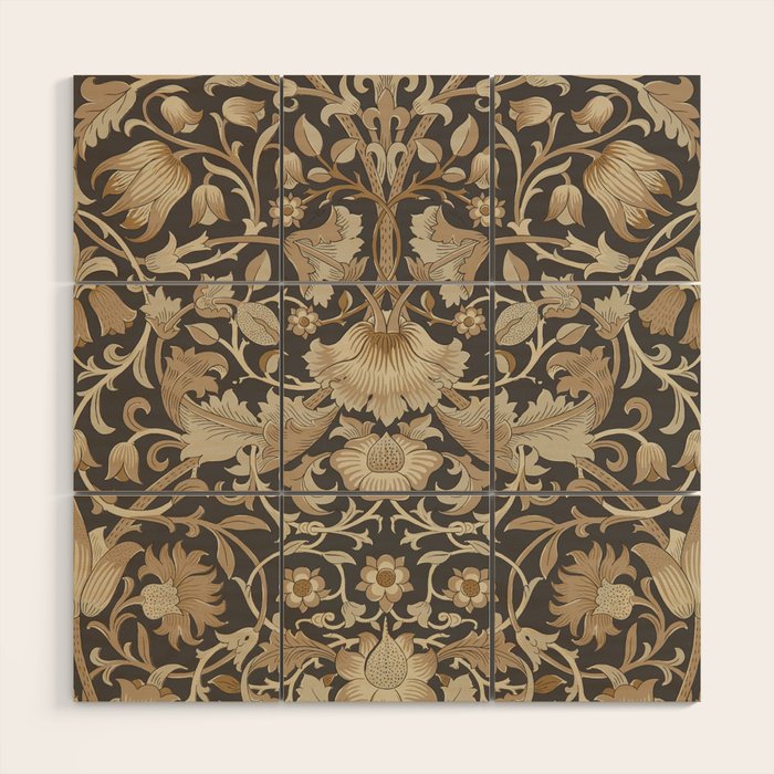 William Morris Vintage Pure Lodden Charcoal Gold  Wood Wall Art Gallery Image 1