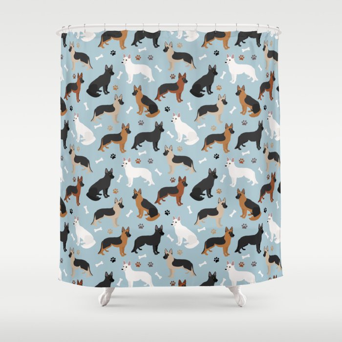 German Shepherd Dog Paws and Bones Pattern Shower Curtain Gallery Image 1