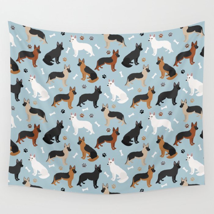 German Shepherd Dog Paws and Bones Pattern Wall Tapestry Gallery Image 1