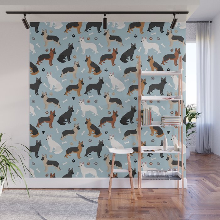 German Shepherd Dog Paws and Bones Pattern Wall Mural Gallery Image 1