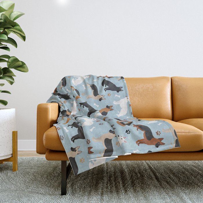 German Shepherd Dog Paws and Bones Pattern Throw Blanket Gallery Image 1
