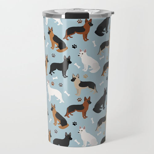 German Shepherd Dog Paws And Bones Pattern Travel Mug Gallery Image 1