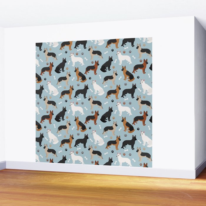 German Shepherd Dog Paws and Bones Pattern Wall Mural Gallery Image 2