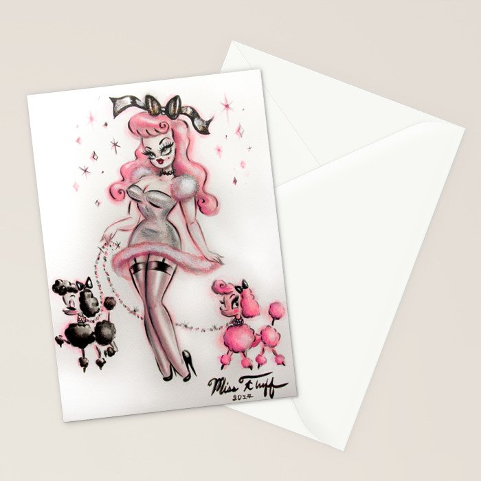 Miss Pink Poodle Stationery Card Gallery Image 2