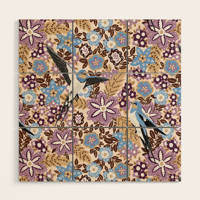Vintage Floral Swallow Wood Wall Art Gallery Image 1