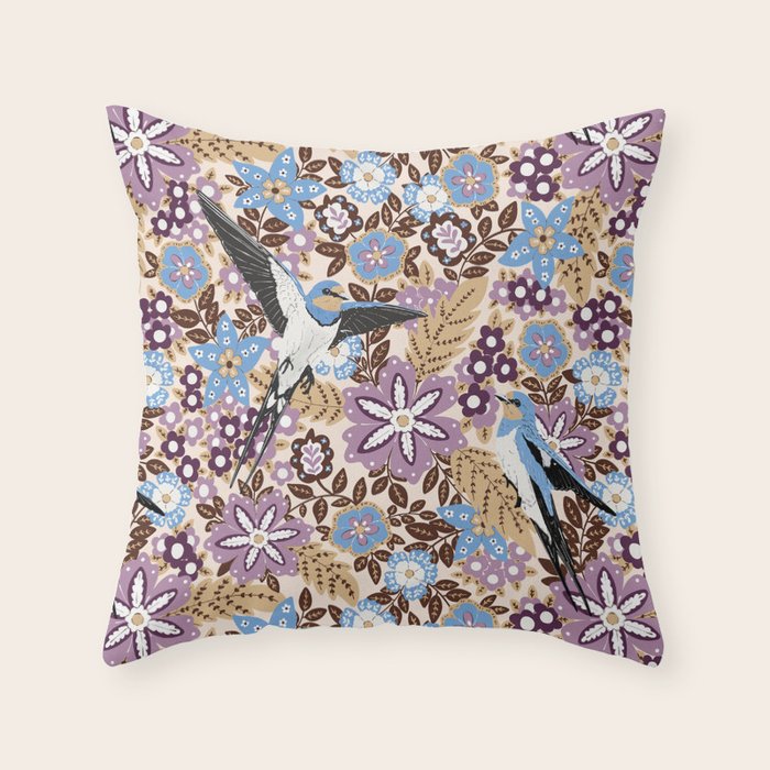Vintage Floral Swallow Throw Pillow Gallery Image 6