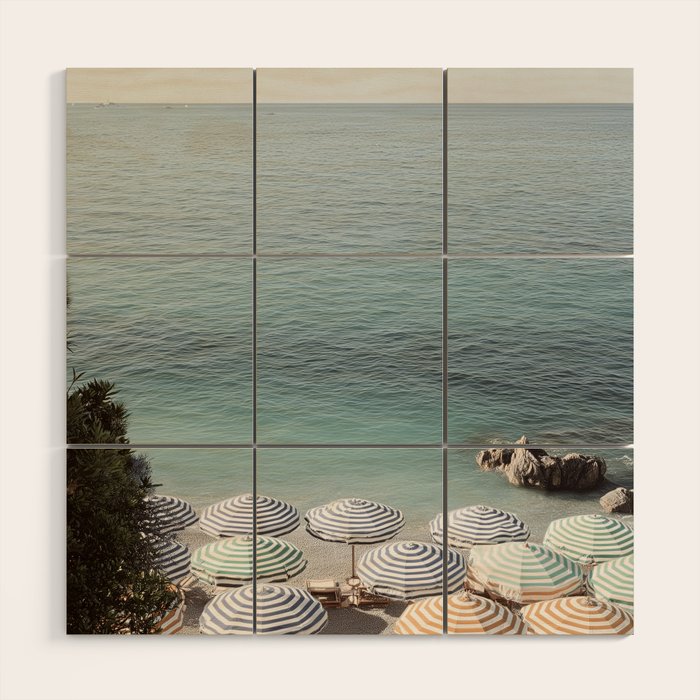 Seaside Patterns - Pastel Umbrella Coastal Print Wood Wall Art Gallery Image 1