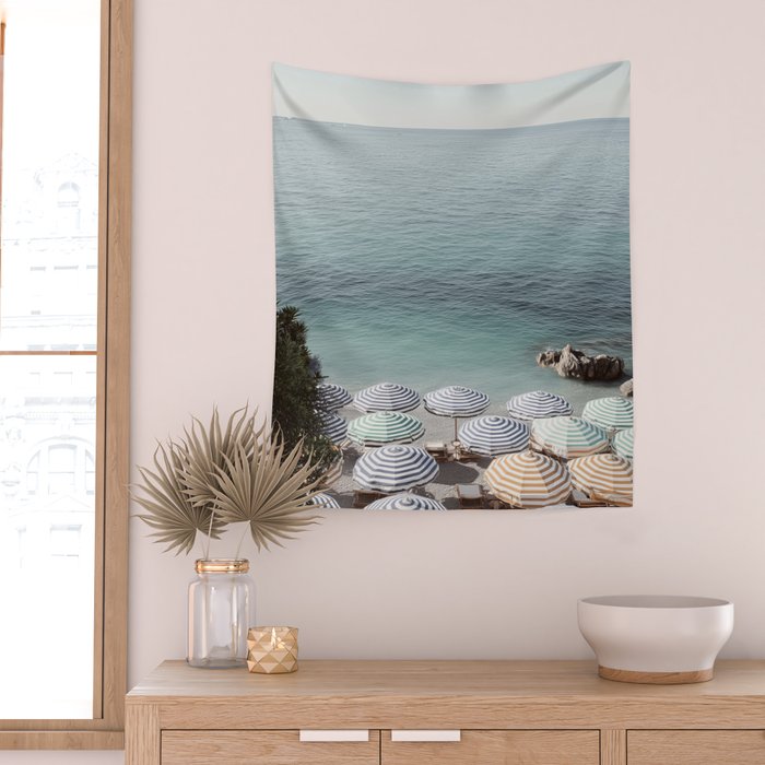 Seaside Patterns - Pastel Umbrella Coastal Print Wall Tapestry Gallery Image 2