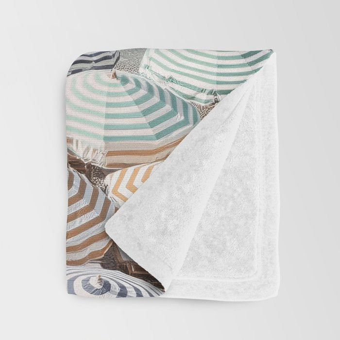 Seaside Patterns - Pastel Umbrella Coastal Print Throw Blanket Gallery Image 3