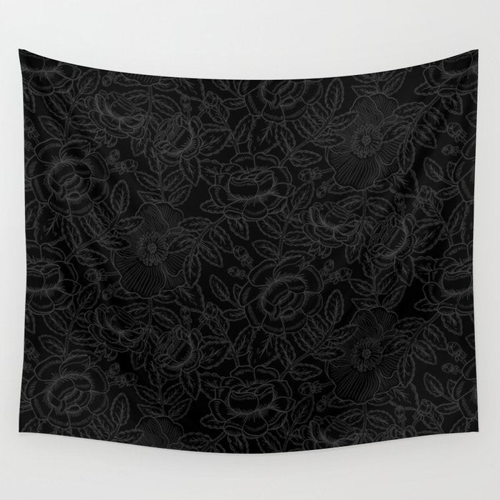 Gothic Country Rose in Black Wall Tapestry Gallery Image 4