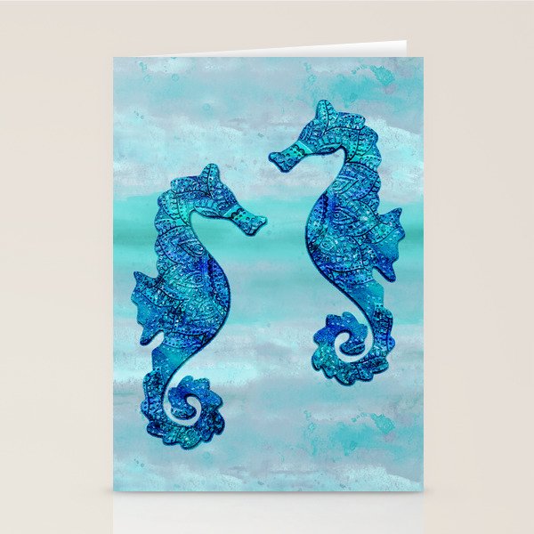 Blue Seahorse Couple Underwater Stationery Card Gallery Image 2