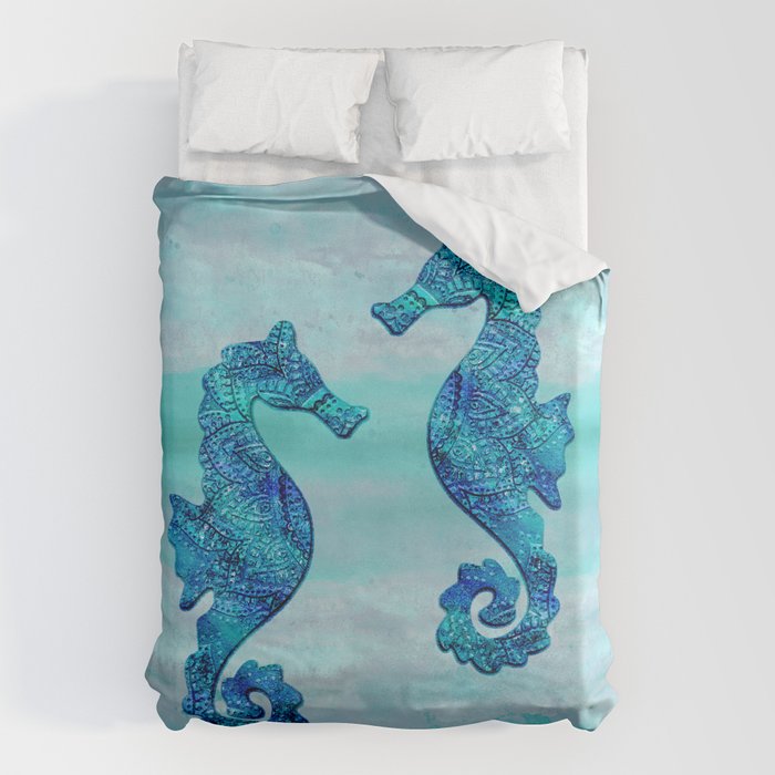 Blue Seahorse Couple Underwater Duvet Cover Gallery Image 6