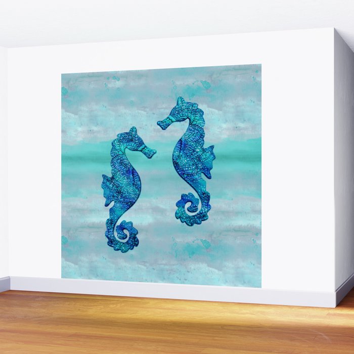 Blue Seahorse Couple Underwater Wall Mural Gallery Image 2