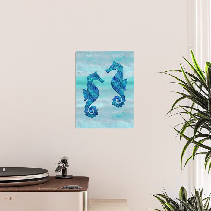 Blue Seahorse Couple Underwater Poster Gallery Image 2