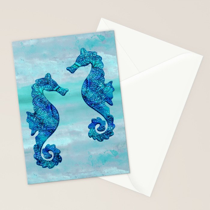 Blue Seahorse Couple Underwater Stationery Card Gallery Image 2