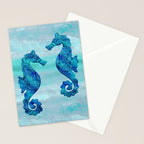 Blue Seahorse Couple Underwater Stationery Card Gallery Image 2