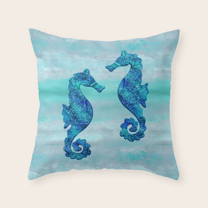 Blue Seahorse Couple Underwater Throw Pillow Gallery Image 6