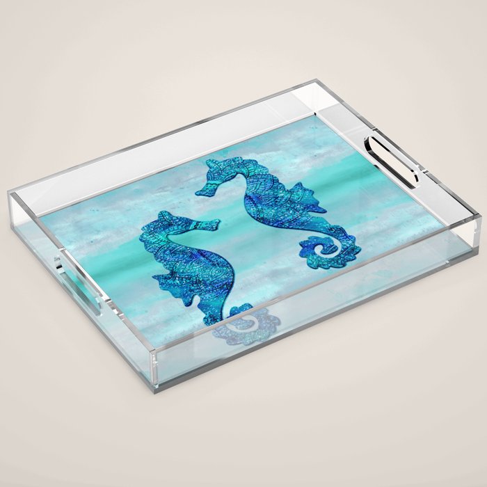 Blue Seahorse Couple Underwater Acrylic Tray Gallery Image 1