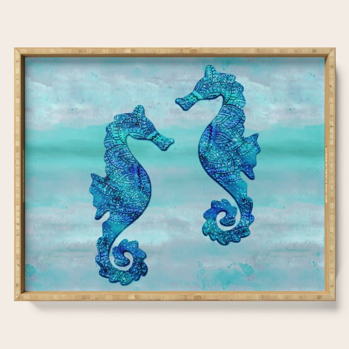 Blue Seahorse Couple Underwater Serving Tray Gallery Image 1