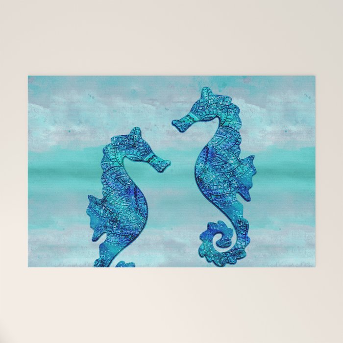 Blue Seahorse Couple Underwater Welcome Mat Gallery Image 1