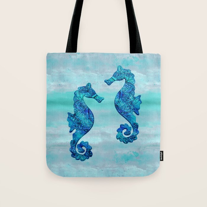 Blue Seahorse Couple Underwater Tote Bag Gallery Image 1