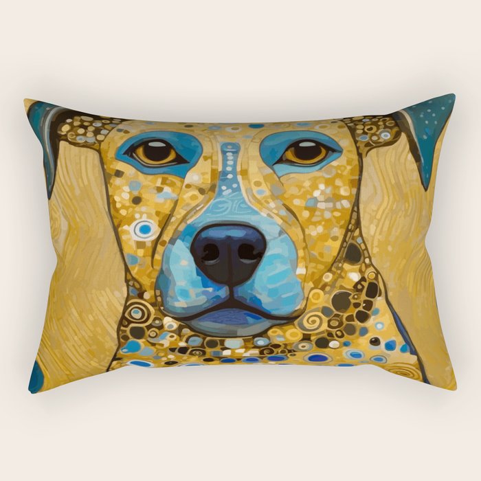 Blue and Gold Klimt Dog Rectangular Pillow Gallery Image 2