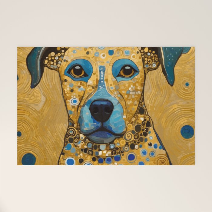 Blue and Gold Klimt Dog Welcome Mat Gallery Image 1
