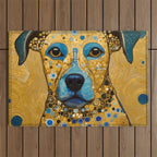 Blue and Gold Klimt Dog Outdoor Rug Gallery Image 1