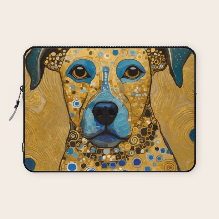 Blue and Gold Klimt Dog Laptop Sleeve Gallery Image 1