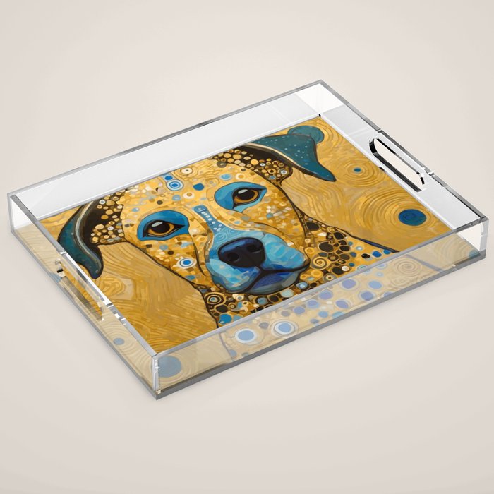 Blue and Gold Klimt Dog Acrylic Tray Gallery Image 1