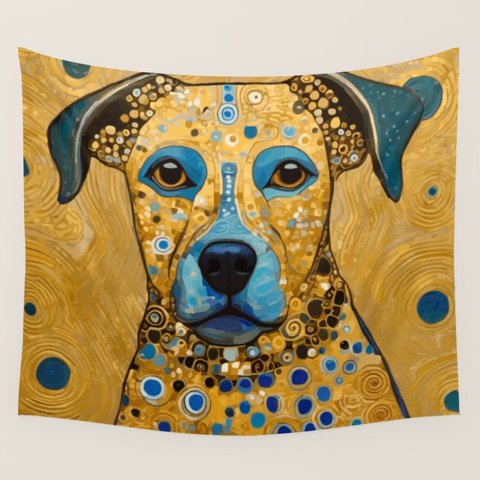 Blue and Gold Klimt Dog Wall Tapestry Gallery Image 4