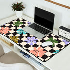 Black and White Checkered - Retro Rainbow Daisies  Desk Mat Gallery Image 2