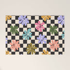 Black and White Checkered - Retro Rainbow Daisies  Welcome Mat Gallery Image 1