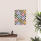 Black and White Checkered - Retro Rainbow Daisies  Poster Gallery Image 2