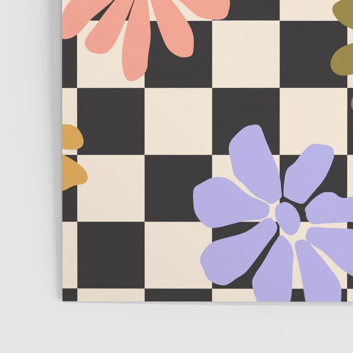 Black and White Checkered - Retro Rainbow Daisies  Poster Gallery Image 3