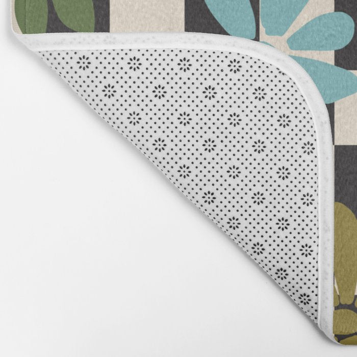 Black and White Checkered - Retro Rainbow Daisies  Bath Mat Gallery Image 2