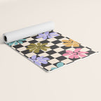 Black and White Checkered - Retro Rainbow Daisies  Yoga Mat Gallery Image 2
