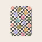 Black and White Checkered - Retro Rainbow Daisies  Bath Mat Gallery Image 1