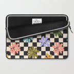 Black and White Checkered - Retro Rainbow Daisies  Laptop Sleeve Gallery Image 2