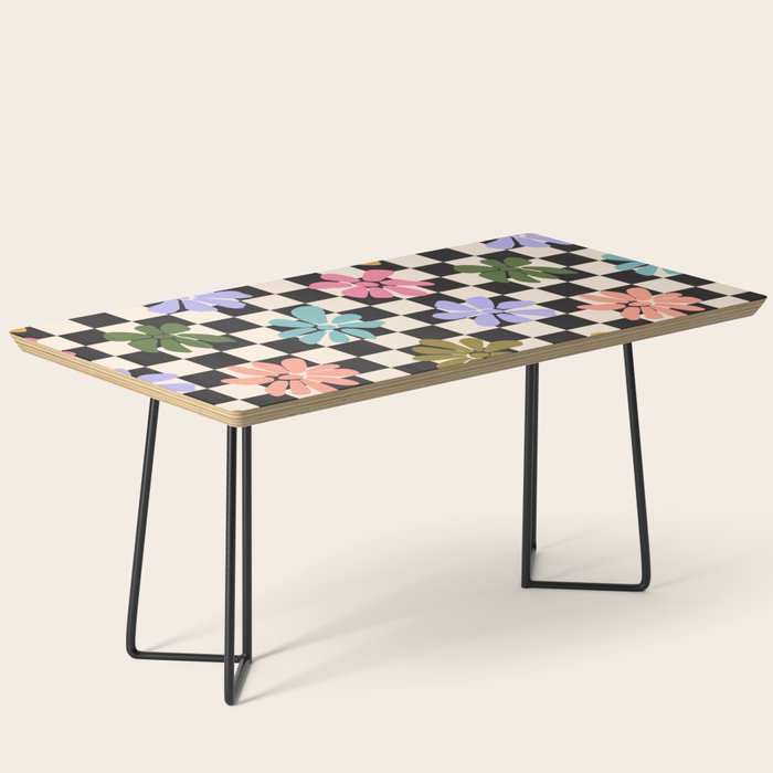 Black and White Checkered - Retro Rainbow Daisies  Coffee Table Gallery Image 1