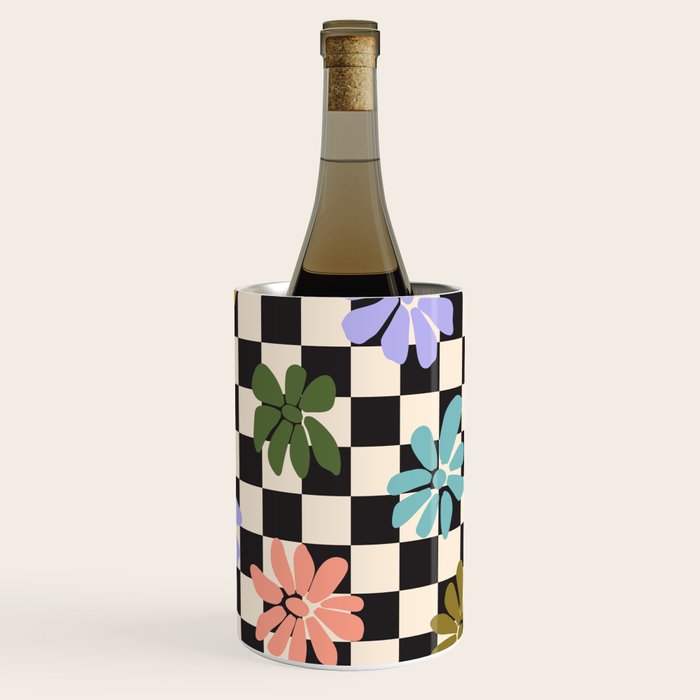 Black and White Checkered - Retro Rainbow Daisies  Wine Chiller Gallery Image 2