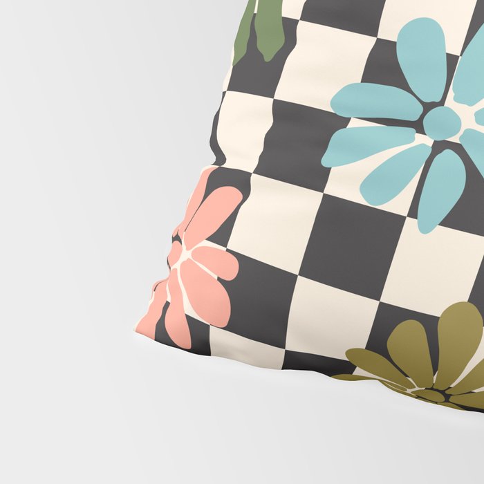 Black and White Checkered - Retro Rainbow Daisies  Pillow Sham Gallery Image 4