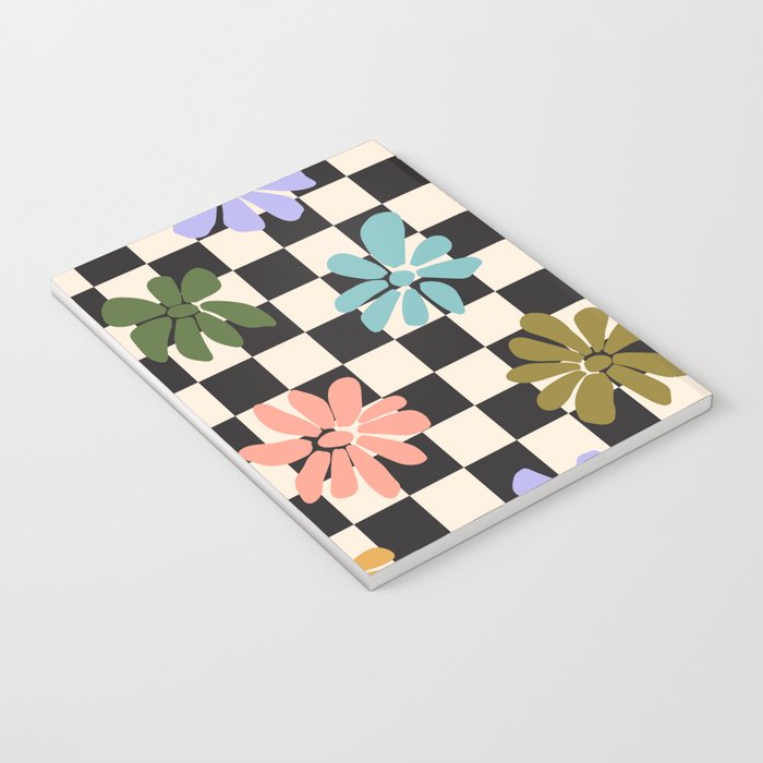 Black and White Checkered - Retro Rainbow Daisies  Notebook Gallery Image 3
