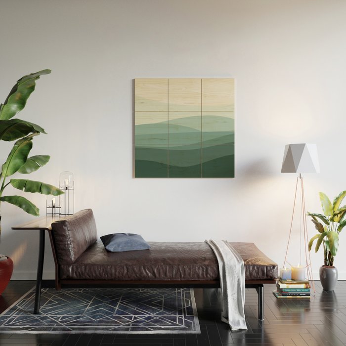 Mountain, Landscape, Green, Ombre Paintings Wood Wall Art Gallery Image 2