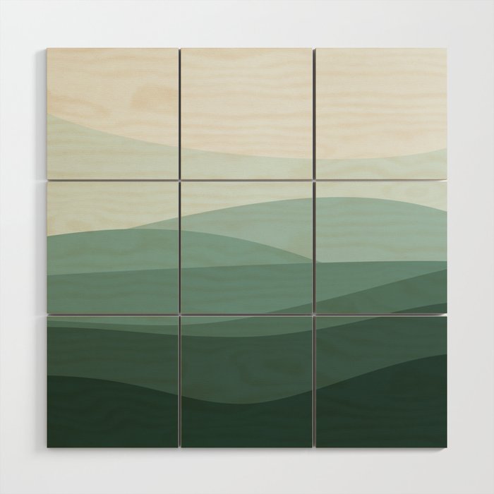 Mountain, Landscape, Green, Ombre Paintings Wood Wall Art Gallery Image 1