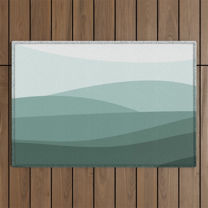 Mountain, Landscape, Green, Ombre Paintings Outdoor Rug Gallery Image 1