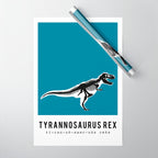 T-Rex Dinosaur Fossil / Skeleton in blue Wrapping Paper Gallery Image 1